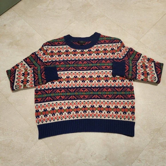 J Crew Classic Fair Isle Womens XS Lambs Wool Multicolor Knit Crewneck Sweater - Picture 2 of 16